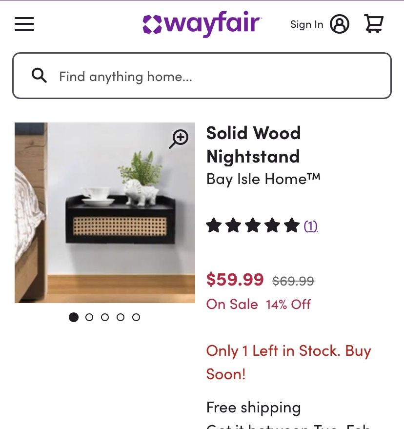 Floating Nightstand, Small Rattan Nightstand with Storage Drawer, Wall Mounted Wood Nightstands, Black Bedside Tables Shelf, Rustic Side Table Mid Cen