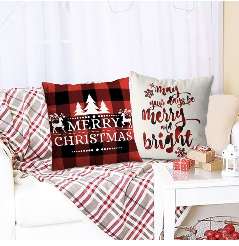 Christmas Decorations Pillow Covers 18x18 Inch Set of 4 for Christmas Decor Indoor Outdoor, Party Supplies Farmhouse Home Decor Throw Pillow Covers Bu