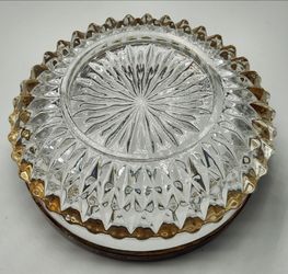 Vintage Diamond Point Crystal Serving Bowl w/ Silver Plated Rim