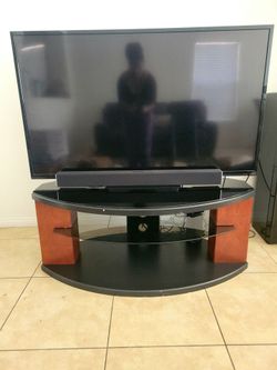 Black and Cherry Wood TV Stand with Tempered Black Glass