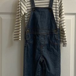 Brand New Boys Denim Overalls With Stripe Tee Size 24 Months 