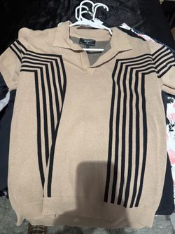 Forever 21 Men’s Knit Polo Sweater Shirt - Tan/Black (Size Large)