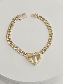 10k Real Gold Heart Chino Link Bracelet 7.5 Inches