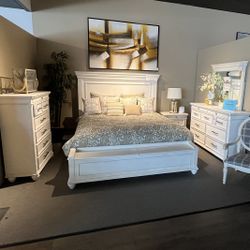 White King Bed , Dresser, Mirror And One Nightstand