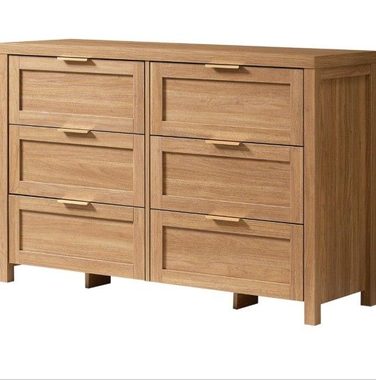OAKHAM Sherwood 6 Drawer Double Dresser, 47" Wide Wooden Storage Chest with 1.4 Ioknch Thick Top, Modern Storage Organizer for Bedroom, Living Room,