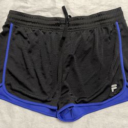 NWOT FILA Performance Athletic Mesh Running Shorts Black with Blue Stripe, Women’s Large  Lightweight and breathable FILA double-layer mesh running sh