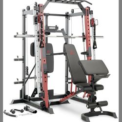Marcy Smith Machine Cage System Home Gym Multifunction Rack, Customizable Red