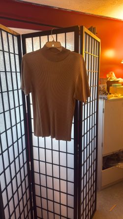 Beige Ribbed Mock Neck Top