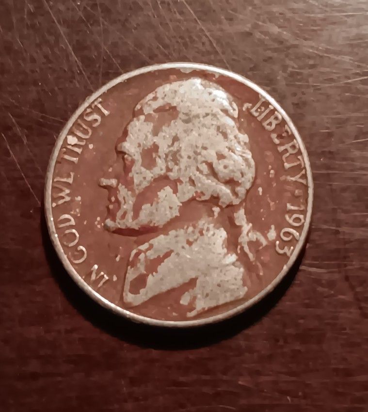 1963 Jefferson Nickel VERY RARE Dark Color Lamination Error DDO/Reverse