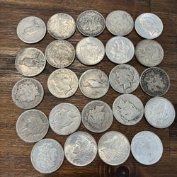 26 Random Morgan & Peace Silver Dollars – $1 Face – Bulk Lot