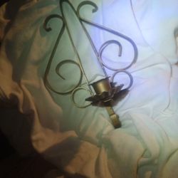 Wrought Iron Gold Meatel Curled Scroll With Candle Stick Holder