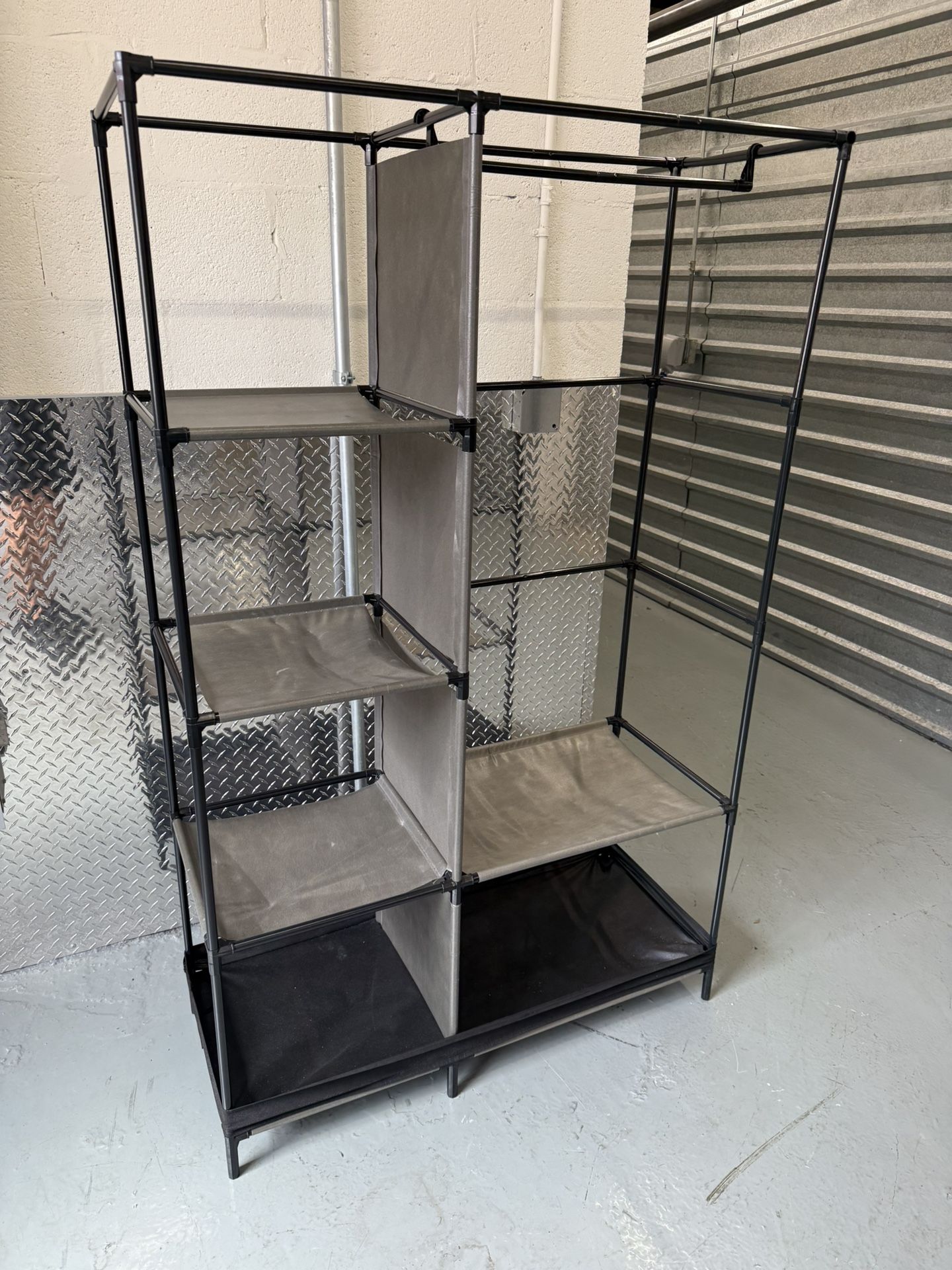 Portable Fabric Closet Organizer with Shelves & Hanging Rod – Lightweight Storage Rack