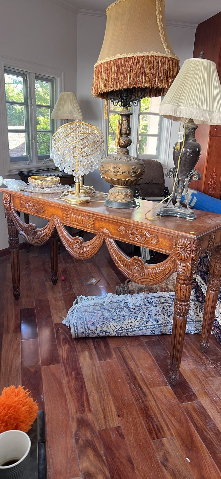 Late 20th century carved wood console table large