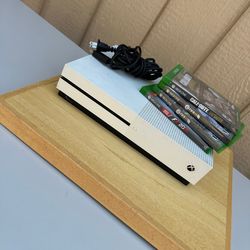 Xbox One S Console Bundle with 4 Games and Cable Model 1681 White No Controls
