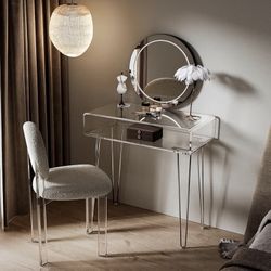 Acrylic Modern Vanity Desk / Clear Desk (Light up Mirror Seperate)