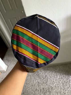 New African Print Kufi Hat – Black/Gold Pattern