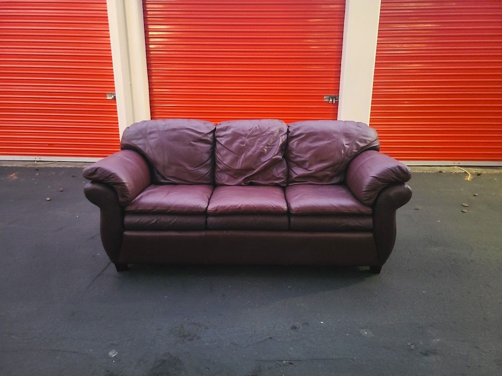 Burgundy Leather Couch - Free Delivery
