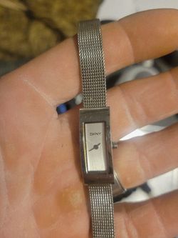 DKNY Women’s Dress Watch Square Silver Plated White Dial Mesh Bracelet