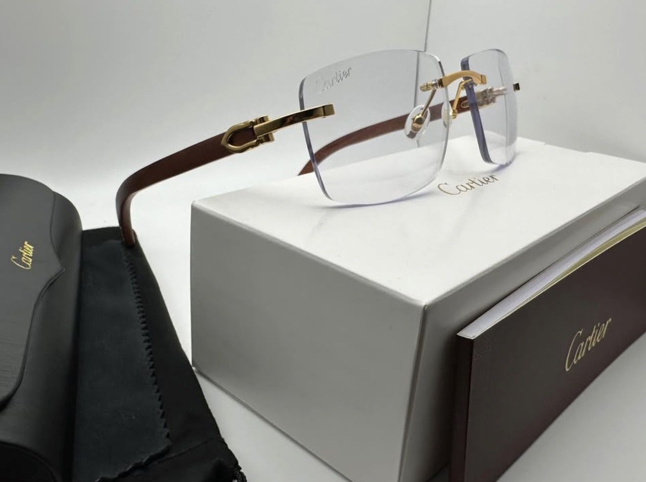 Cartier Vintage Wood Gold/Clear Buffalo Horn Buffs Glasses