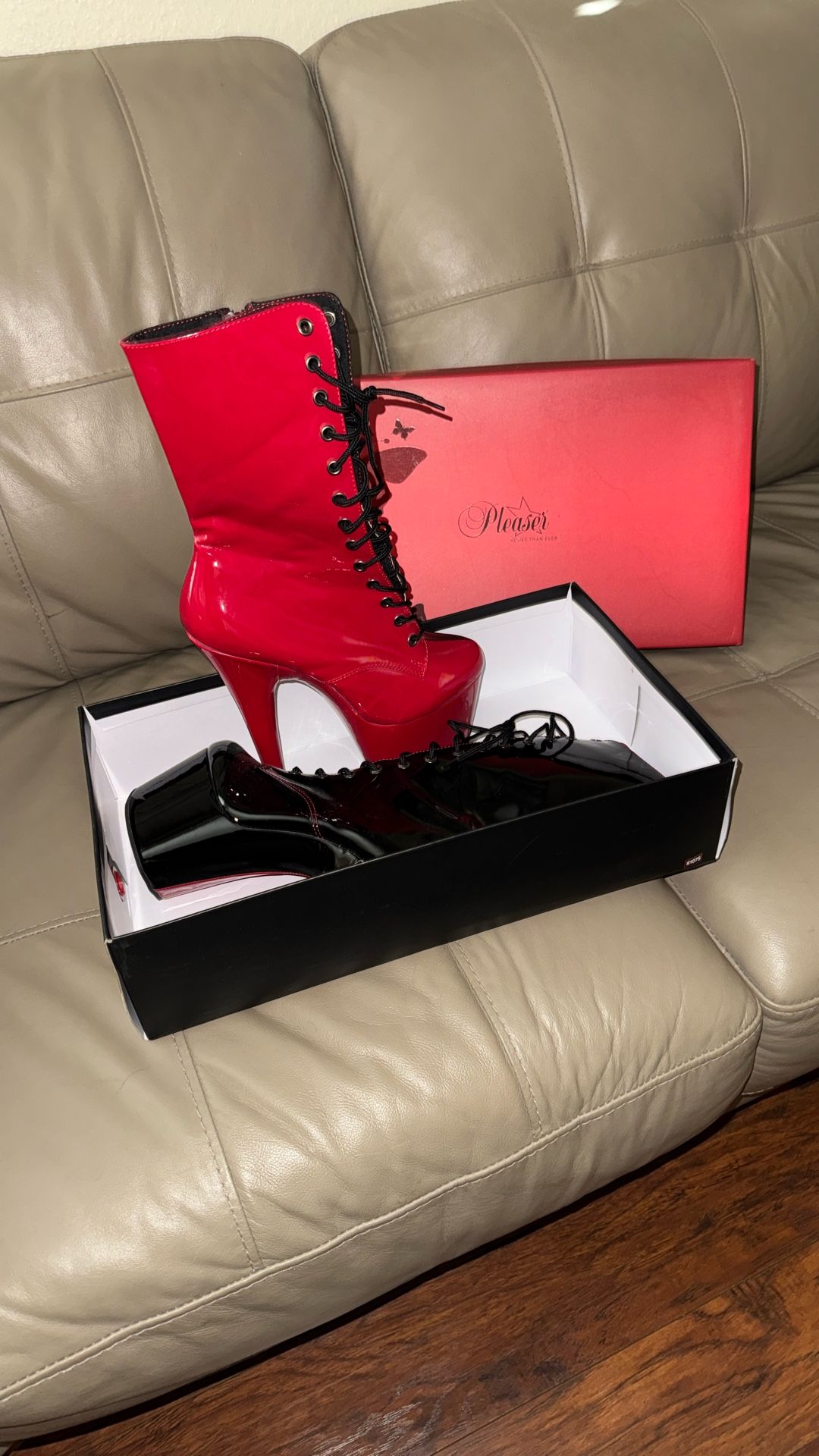 Black & Red Pleaser Boots