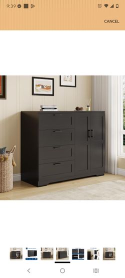 Black Dresser with Drawers and Cabinet