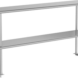 Chingoo Double Overshelf 2-Tier Stainless Steel Shelf 12” x 60” 400 lb Capacity
