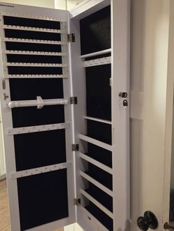 SONGMICS White Jewelry Armoire Cabinet with Lock