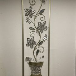Framed Metal Sliver Flowers Wall Art ( For Decor Home 