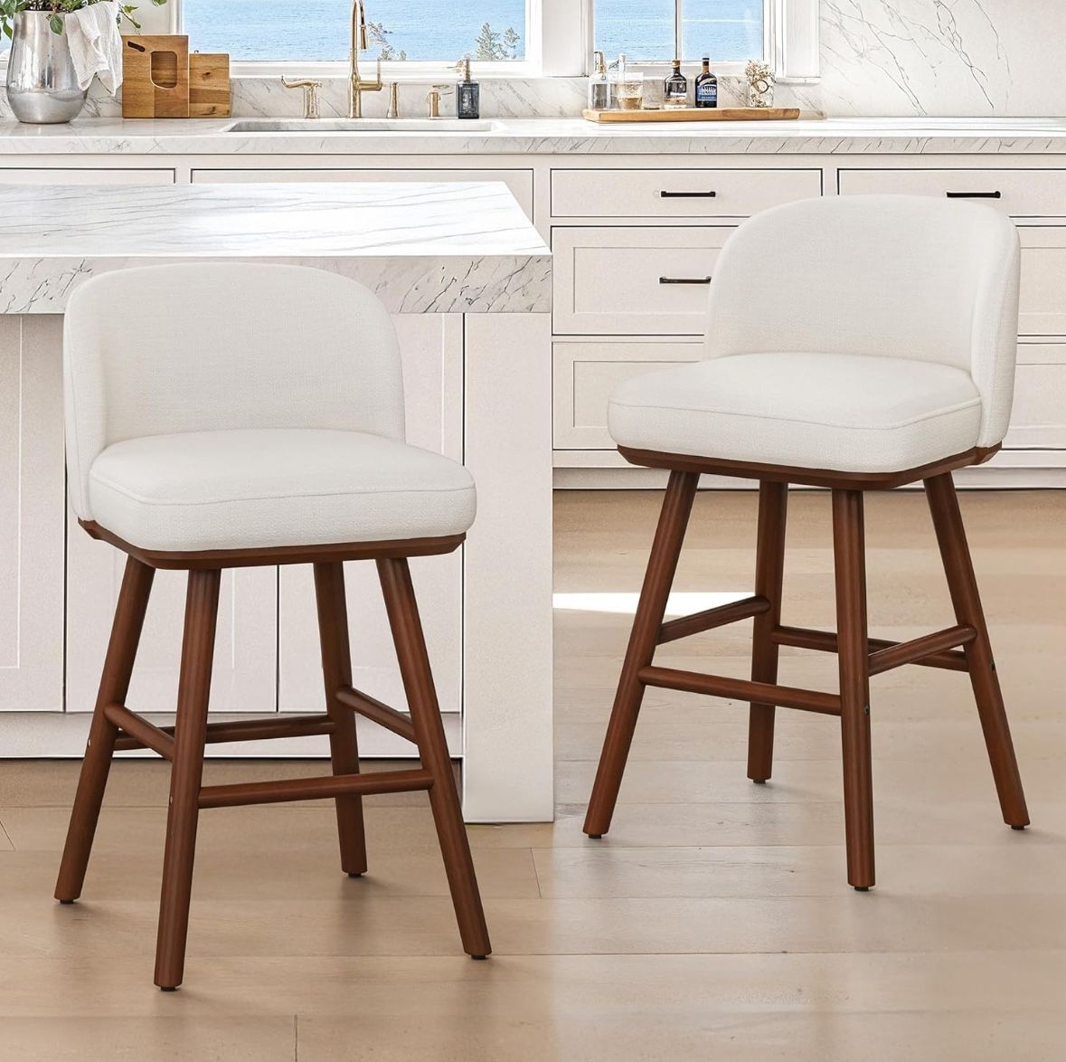 2X Beige Color 27.6” Fabric Barstools