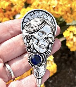 Skull Skeleton Tanzanite Crystal 925 Silver 3” Necklace Pendant
