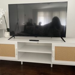 Boho Modern TV Stand for 65 Inch TV, White