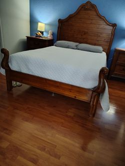 Wood bed frame and box spring