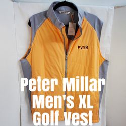 New Peter Millar Men's XL Golf Vest  Water & Wind Resistant 4 Way Stretch  Two Way  Zipper Pockets 