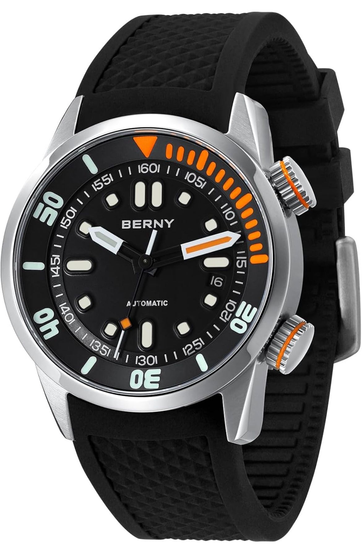 BERNY Men's Dive Watch, Fashion Mechanical Automatic Watches for Men, 20AMT Waterproof Male Wrist Watch, Super Luminous Sapphire Glass Comfortable Sil
