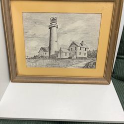 Fenwick Island Lighthouse Art Drawing Signed J. James Dixon 1978