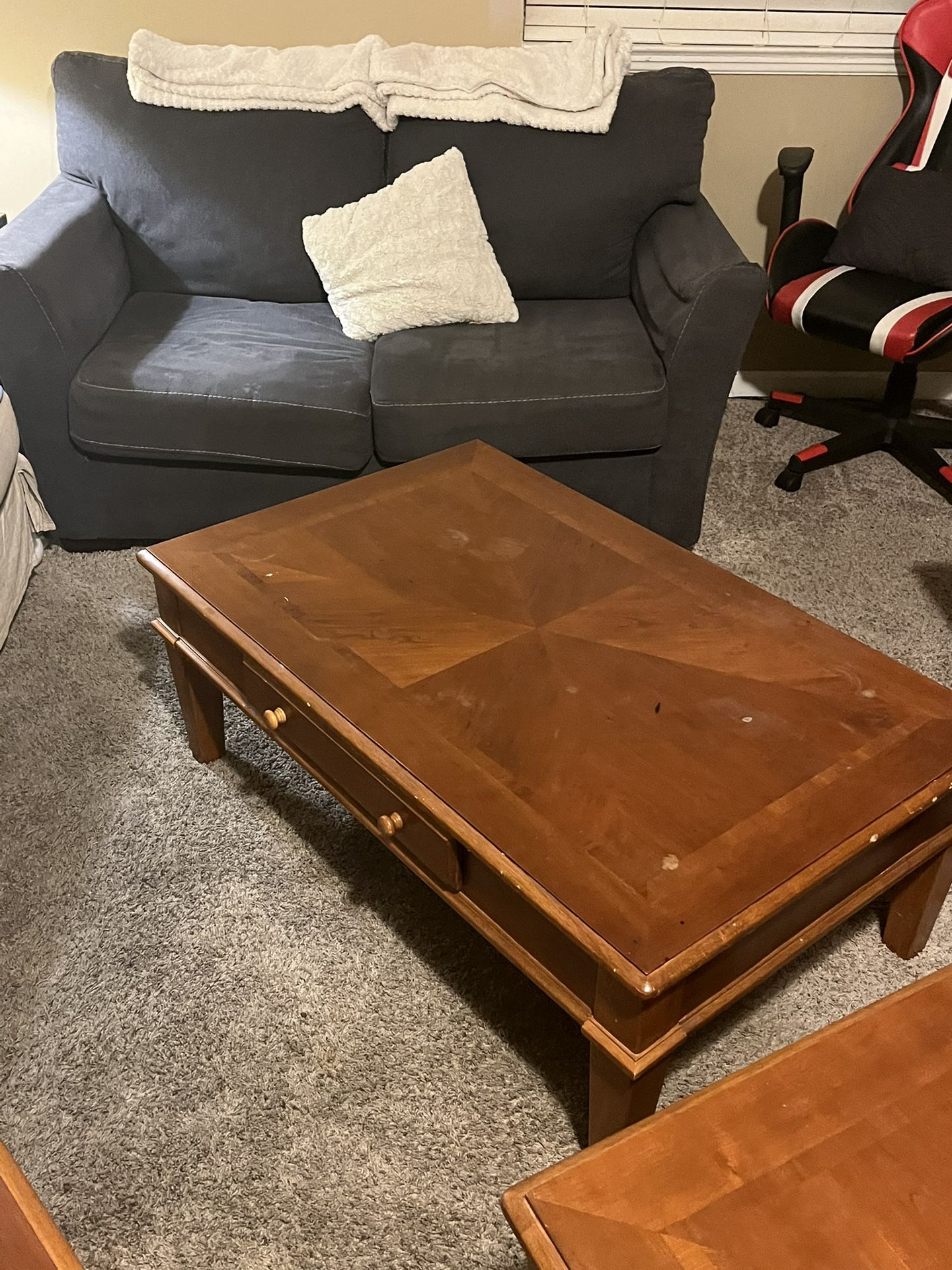 Hardwood Coffee Table And 2 End Tables
