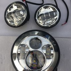 Chrome Clear Lens Headlight And Passing lights For Motorcycle 