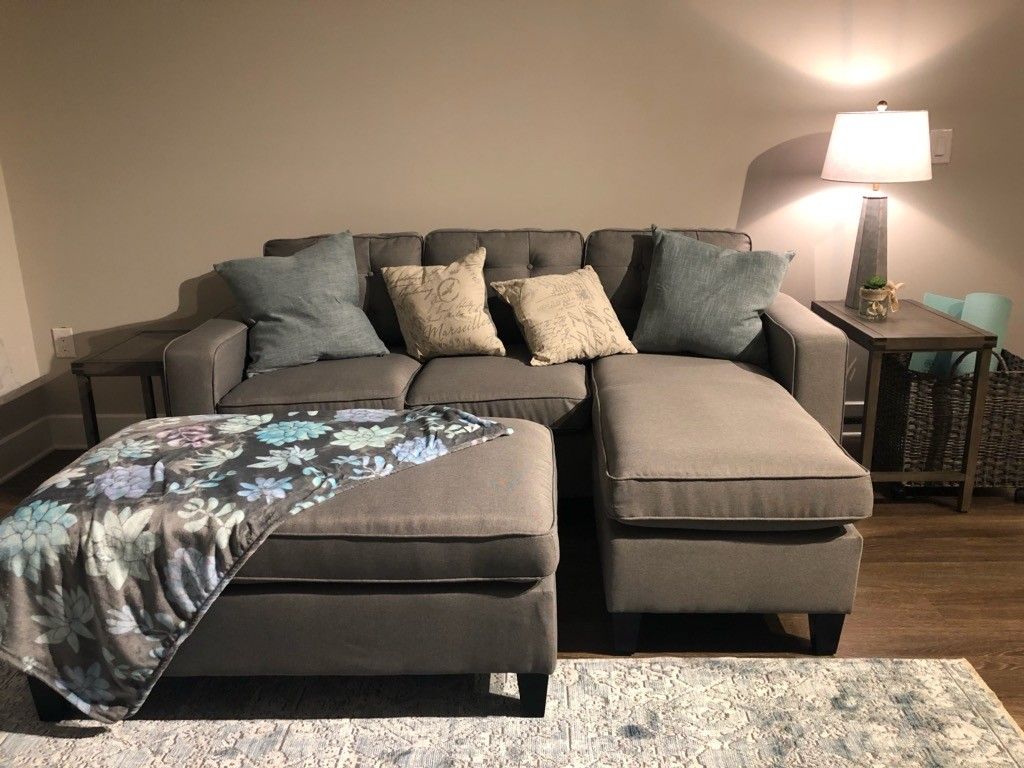 Brand New Light Grey Linen Sectional Sofa +Ottoman (New In Box)