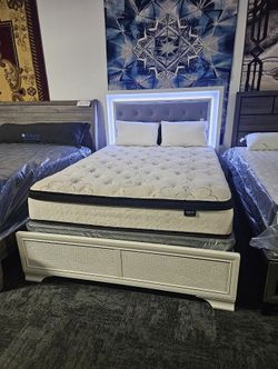 New box special Full size LED white color bed frame sale