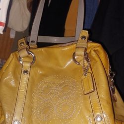 Coach Aubrey Patent Leather Satchel Handbag Purse Orange/Brown 45570 Pre-Owned