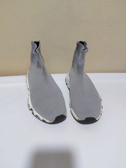 Grey Sock Speed Sneakers Knit Slip On Shoes - Graffiti Midsole Style - Size US 7.5-8 W / 6 M