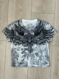 Black and white camo affliction crop top