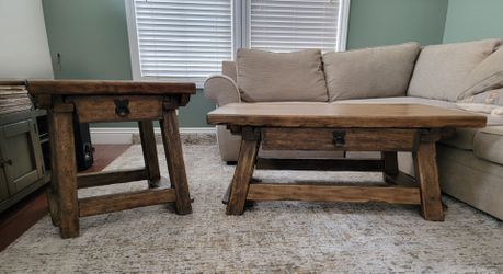 Pottery Barn Rustic Wood Coffee and End Table Set