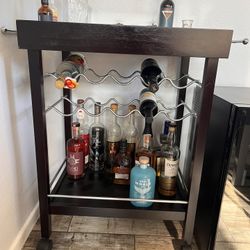 Bar Cart, Wood, Black, Mirror Top