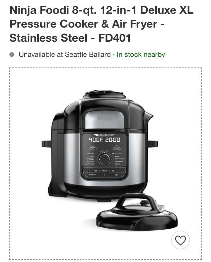 NINJA Foodi 8 Qt. Stainless Steel Pressure Cooker and Air Fryer