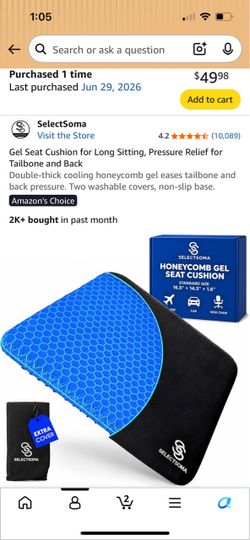 New Gel Seat Cushion for Long Sitting, Pressure Relief for Tailbone and Back