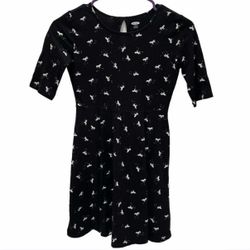 Old Navy Girls L 10-12 Unicorn Jersey Dress Fit And Flare Pullover Cotton Black
