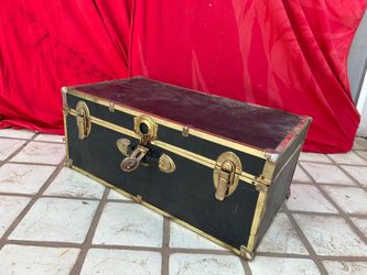 Vintage Black Storage Trunk with Brass Hardware