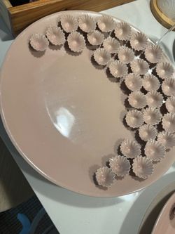 Z Gallerie Pink Ceramic Decorative Plate with Flower Texture