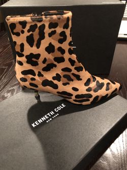 Kenneth Cole Women's Leopard Lucy Italian Leather Bootie With Kitten Heel